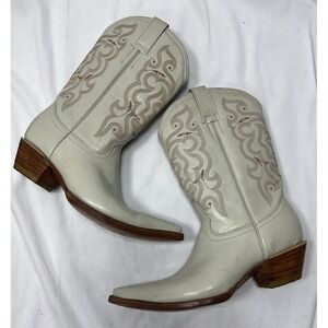 VTG Jar Boots Embroidered Western Pointed Toe Women SZ 7 White Wedding Festival